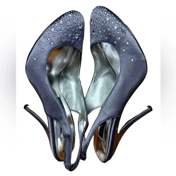 Nina Dark  Grey Slingback Heels With Embellishments Size 6.5 - Picture 5 of 10